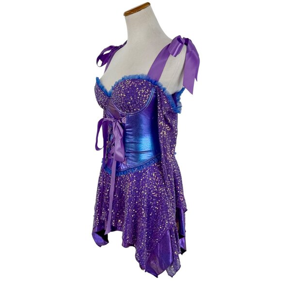 NWT Dolls Kill Purple Fairy Sequin Corset Mini Dress Wings Garters Costume Rave - Picture 9 of 16